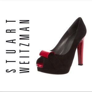 STUART WEITZMAN Puente Black & Red Peep Toe Pumps